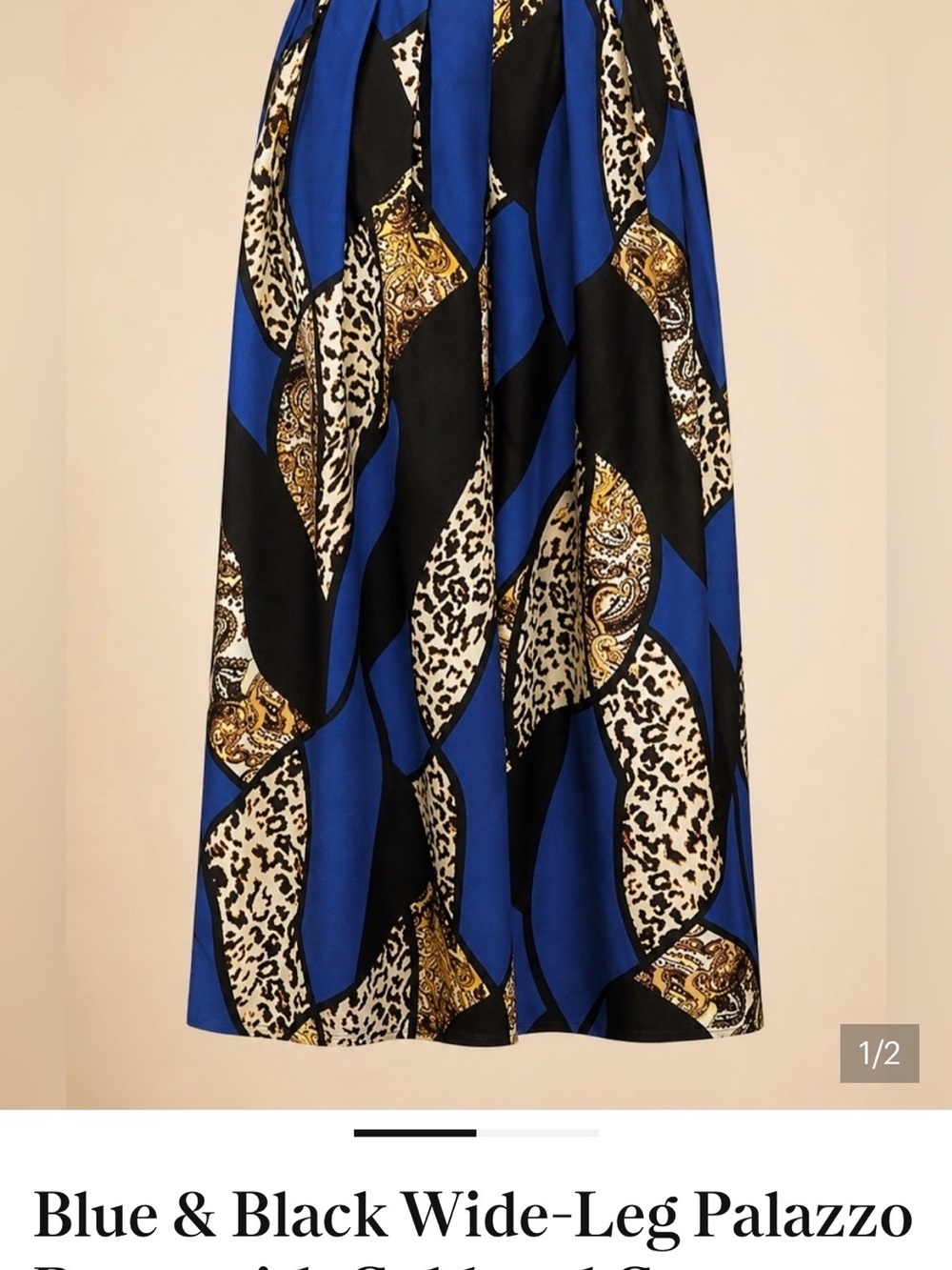 Blue & Black Wide-Leg Palazzo Skirt with Gold Accent